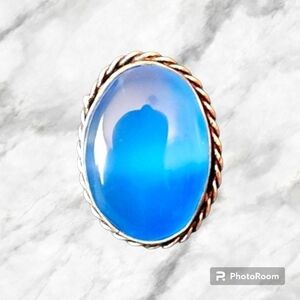 BLUE Chalcedony Silver Ring